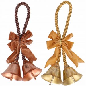 Dzwonki na sznurku świąteczne złote z kokardą