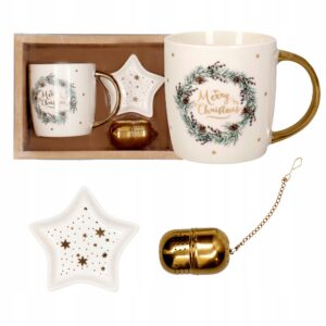 Zestaw Kubek świąteczny zaparzacz do herbaty prezent na Boże Narodzenie