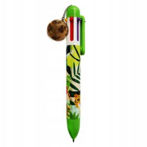 Długopis 6 kolorów z pomponem dżungla zwierzęta
