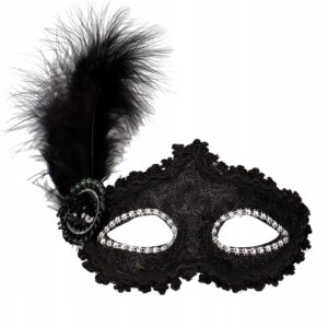 Maska na oczy karnawał sylwester Nowy Rok czarna z piórem elegancka